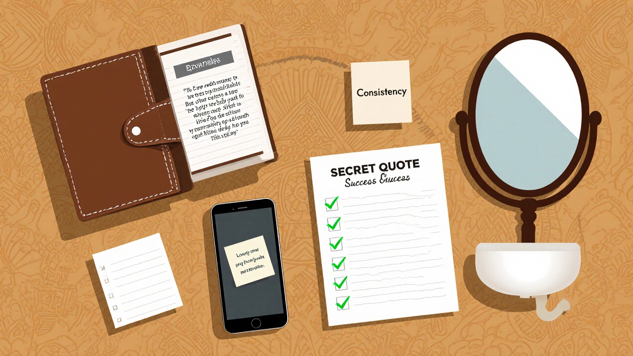 Flat illustration of a success kit with a journal, index card, phone, mirror and checklist.